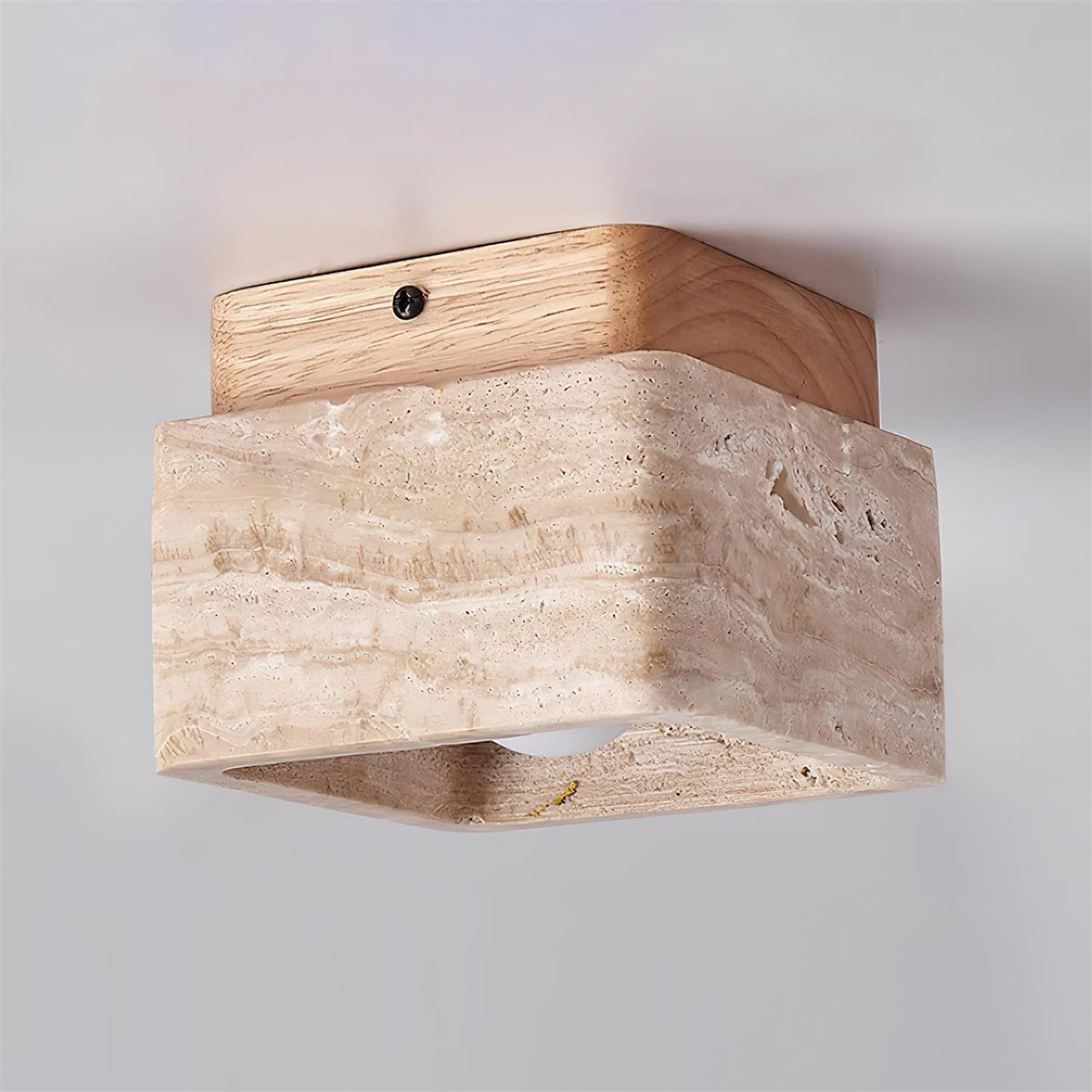 Veloria plafondlamp travertin vierkant vlakke plafondlamp