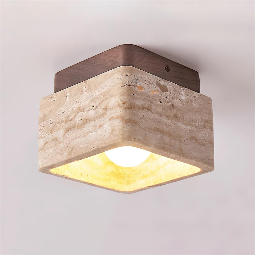 Veloria plafondlamp travertin vierkant vlakke plafondlamp