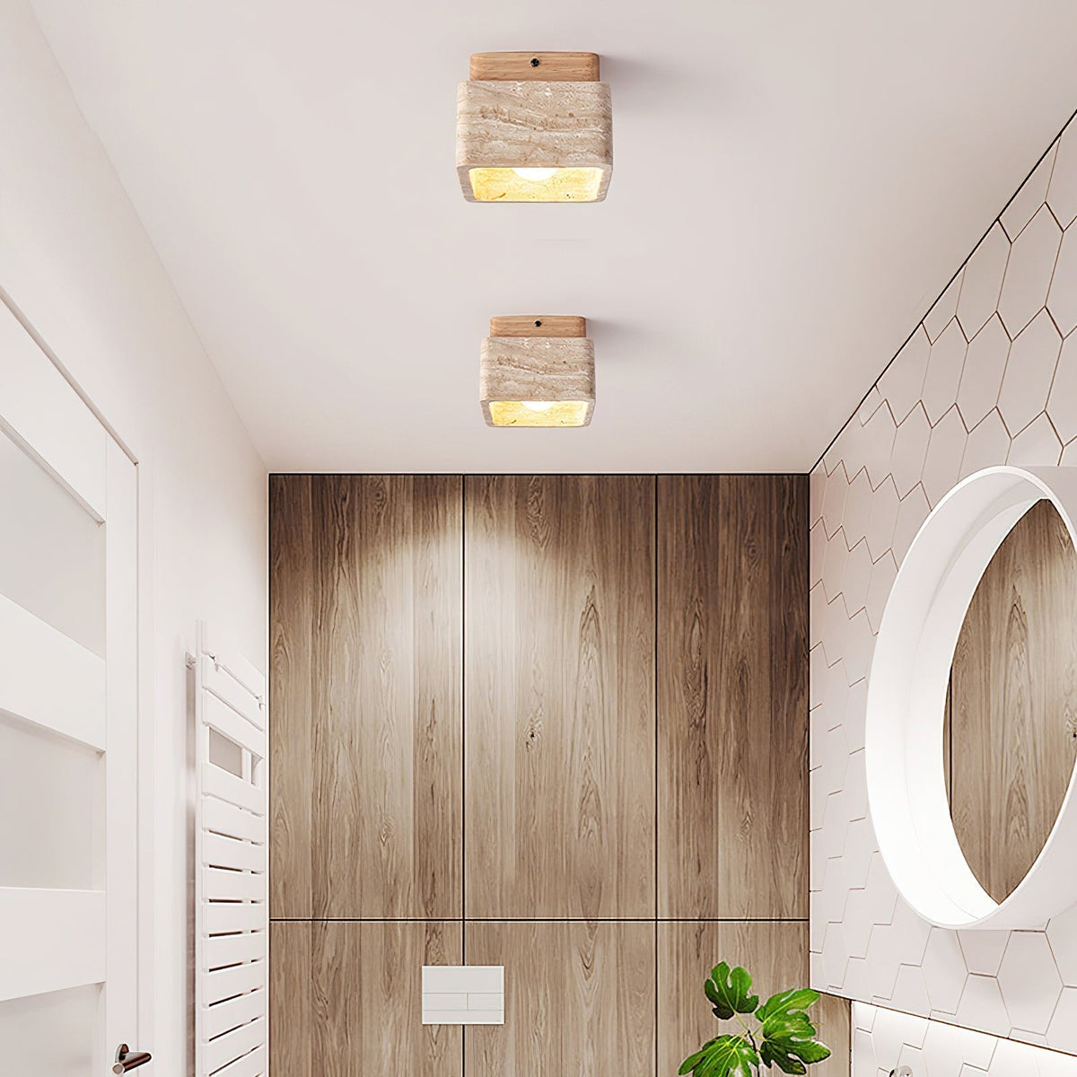Veloria plafondlamp travertin vierkant vlakke plafondlamp