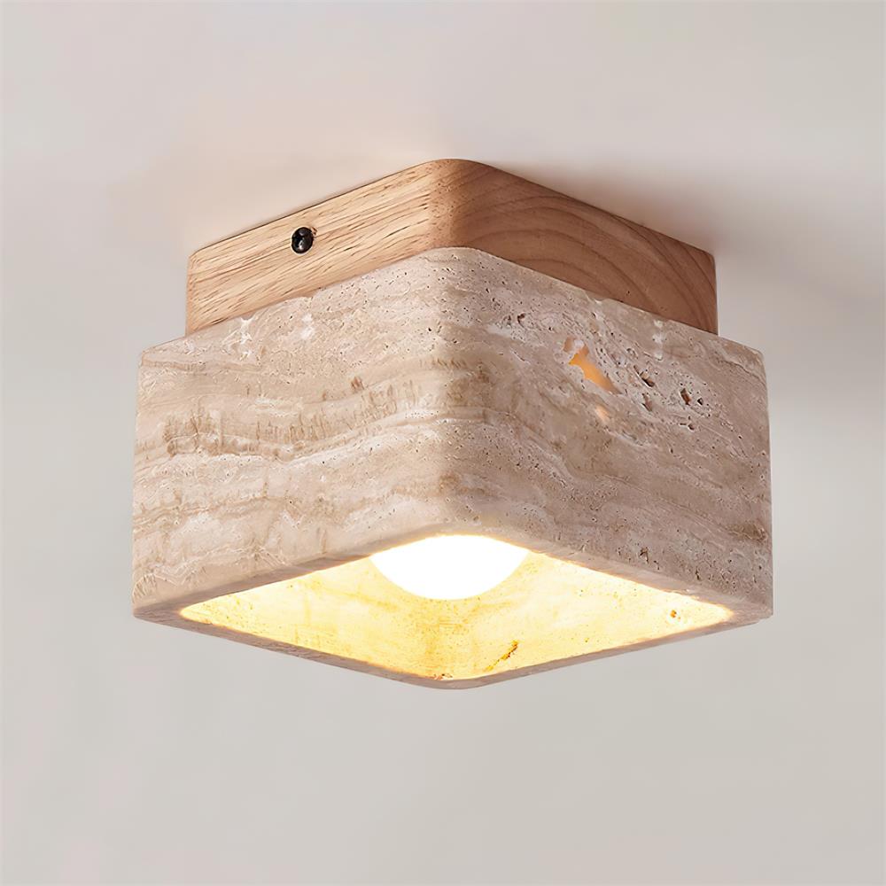 Veloria plafondlamp travertin vierkant vlakke plafondlamp