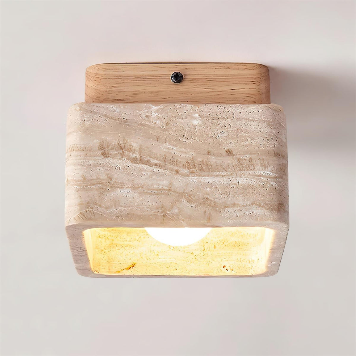 Veloria plafondlamp travertin vierkant vlakke plafondlamp