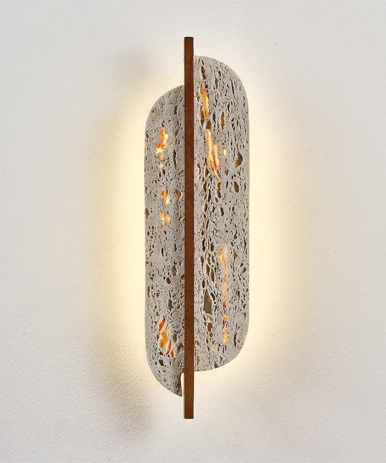 Serinaine wandlamp met geel travertin en walnoot