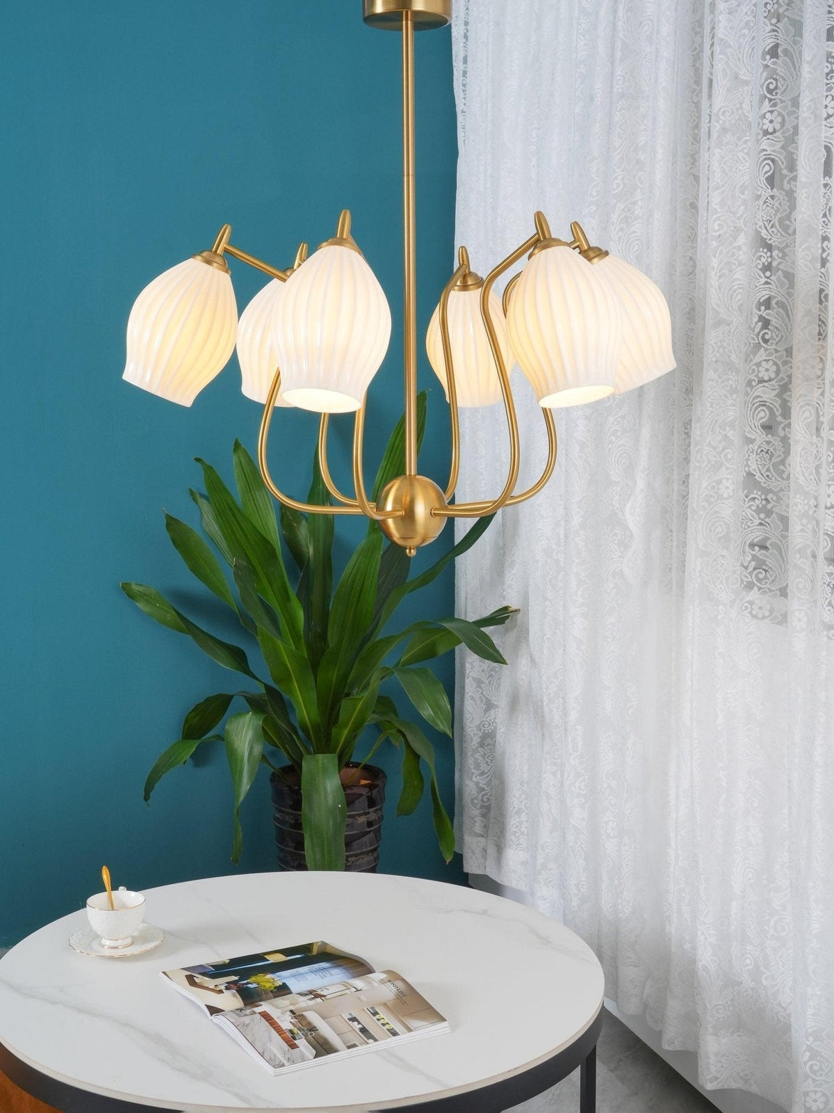Pravin Kroonluchter keramiek Ribbed Sculptural glas Elegant