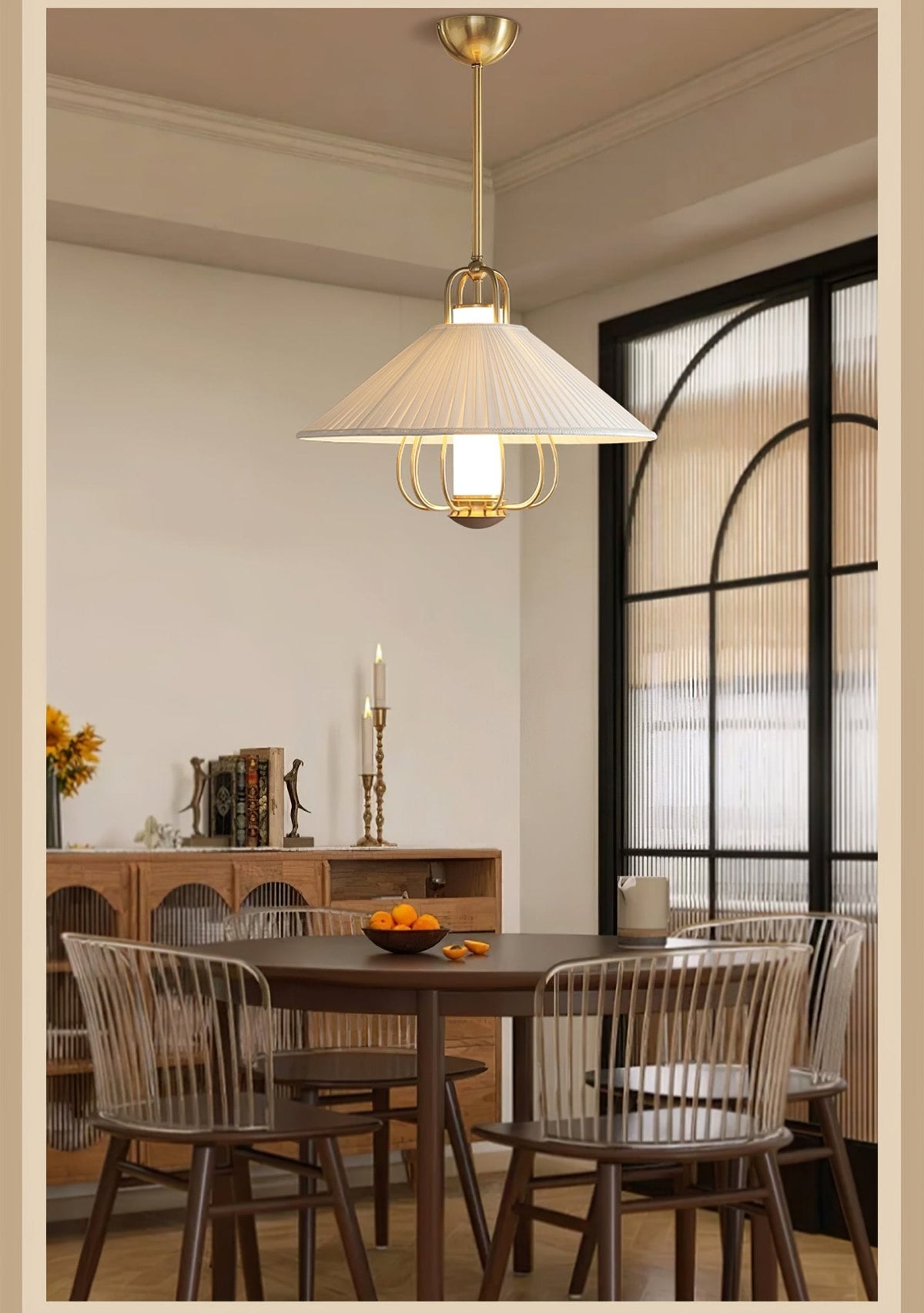 Solisiella hanglamp stof goud LED voor eetkamer