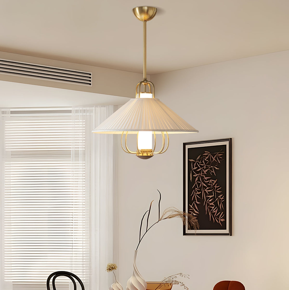 Solisiella hanglamp stof goud LED voor eetkamer