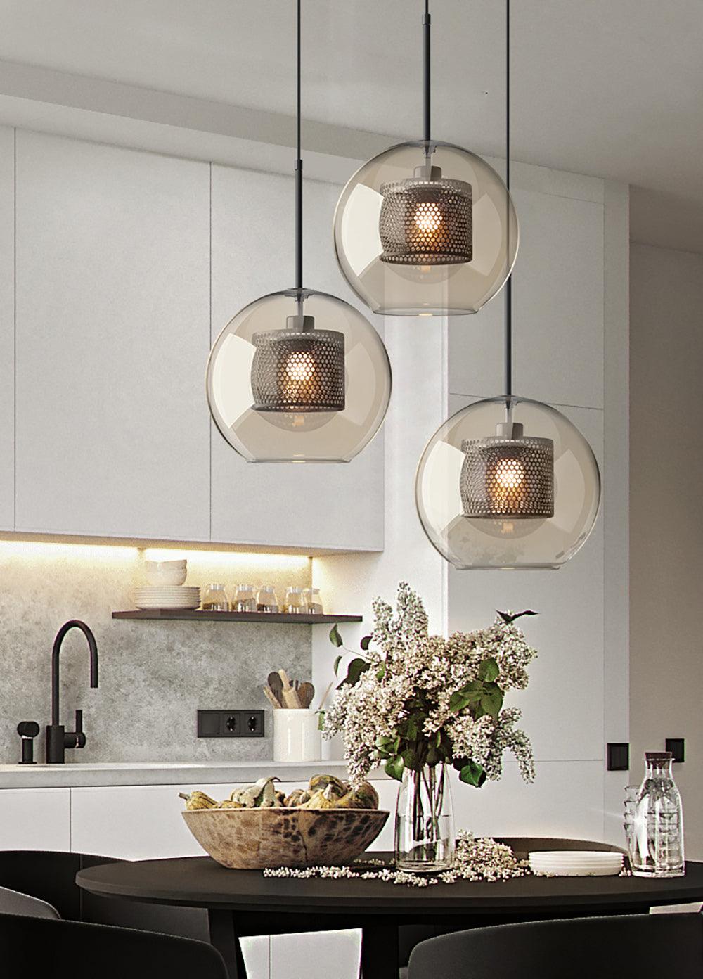 Veleine hanglamp met glazen kap voor woonkamer
