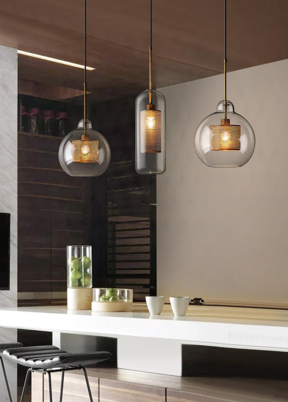 Veleine hanglamp met glazen kap voor woonkamer