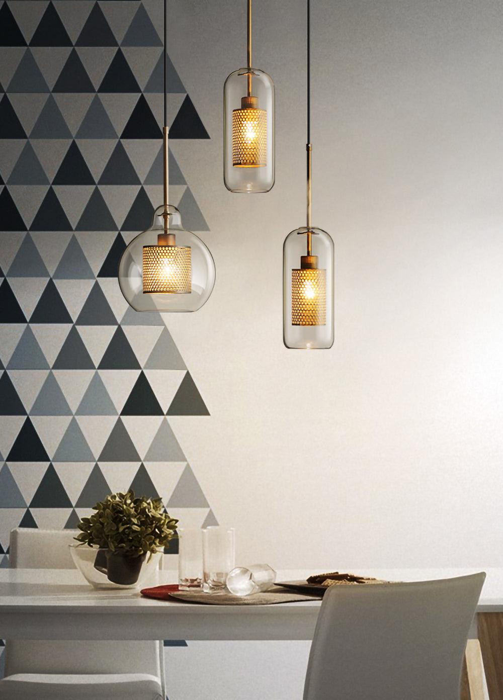 Veleine hanglamp met glazen kap voor woonkamer