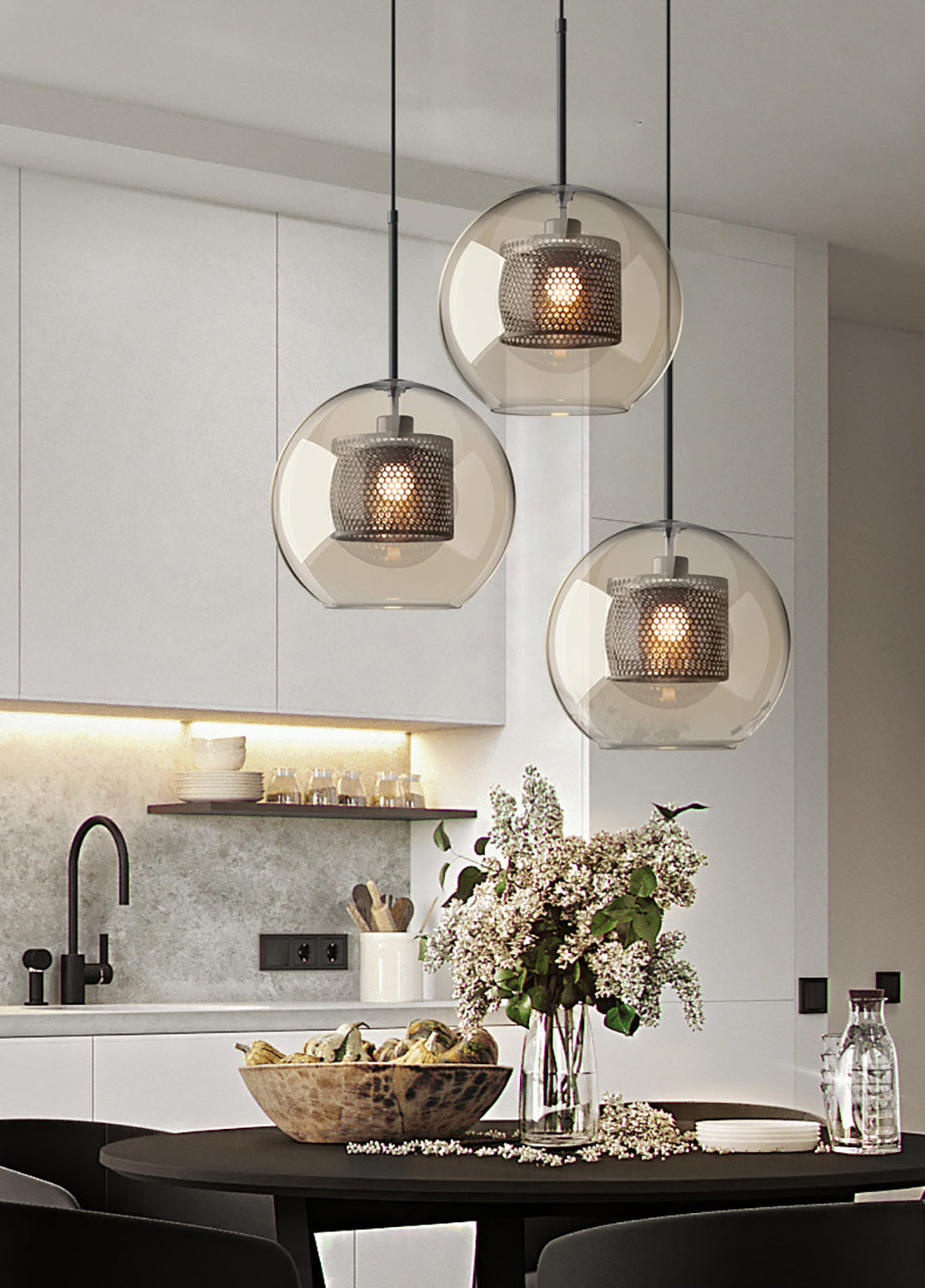 Veleine hanglamp met glazen kap voor woonkamer