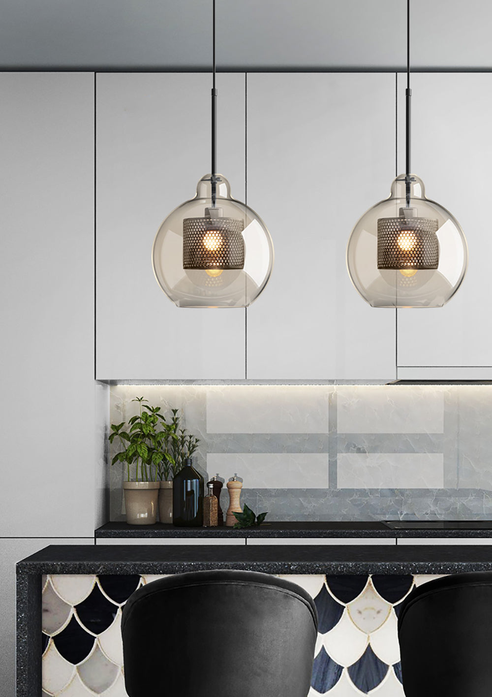 Veleine hanglamp met glazen kap voor woonkamer