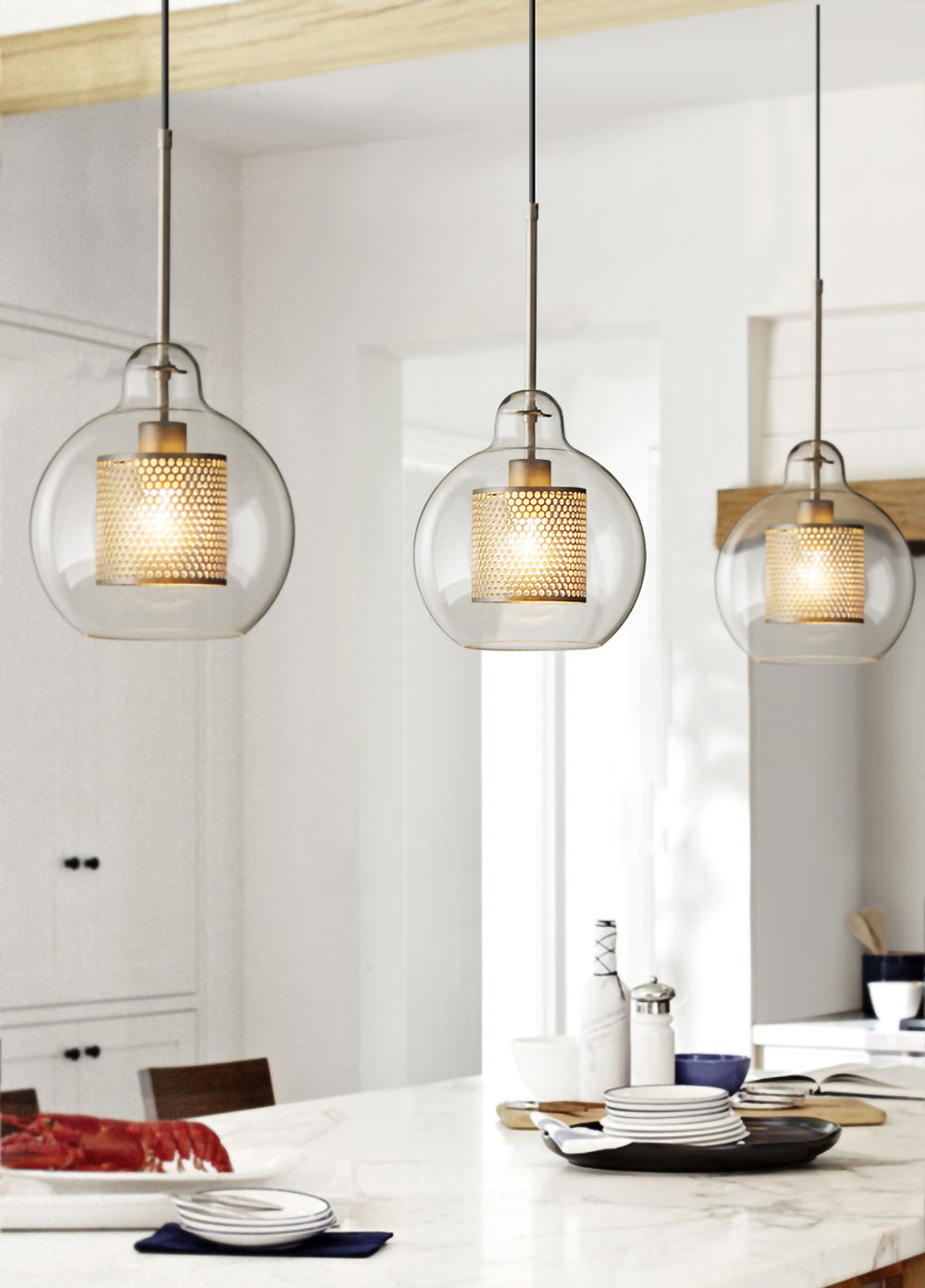 Veleine hanglamp met glazen kap voor woonkamer