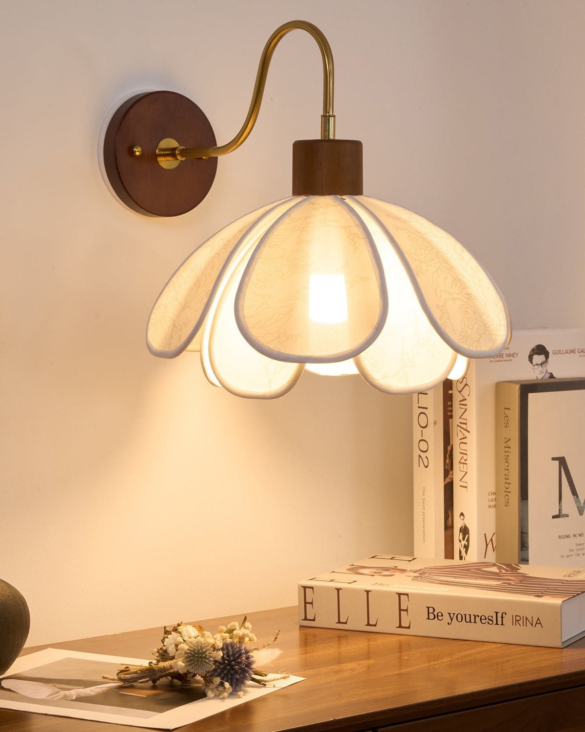 Florayne Vintage Bloemmotief glas wandlamp