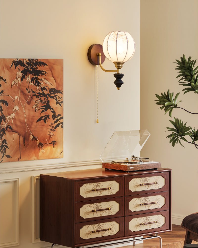 Eshae Premium Noordse kunst wandlamp met stoffen kap en hout