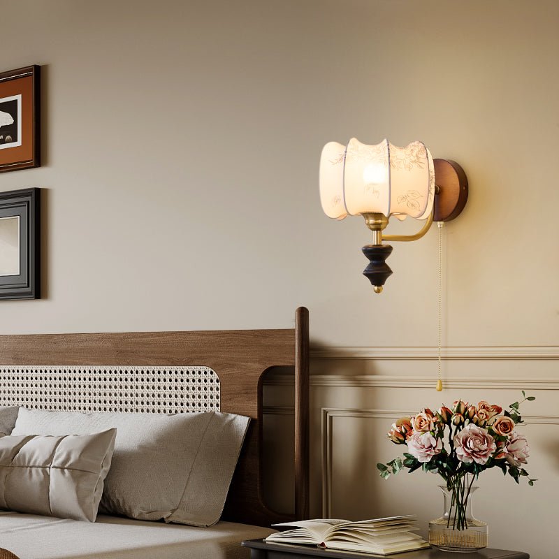 Eshae Premium Noordse kunst wandlamp met stoffen kap en hout