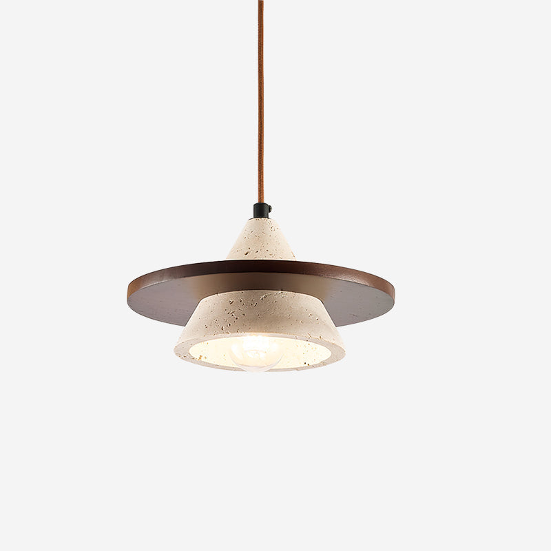 Sereora hanglamp met houten schijf in travertin
