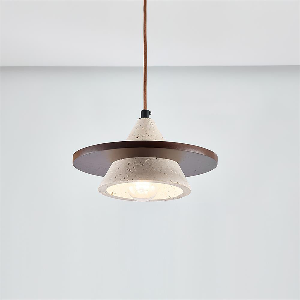 Sereora hanglamp met houten schijf in travertin