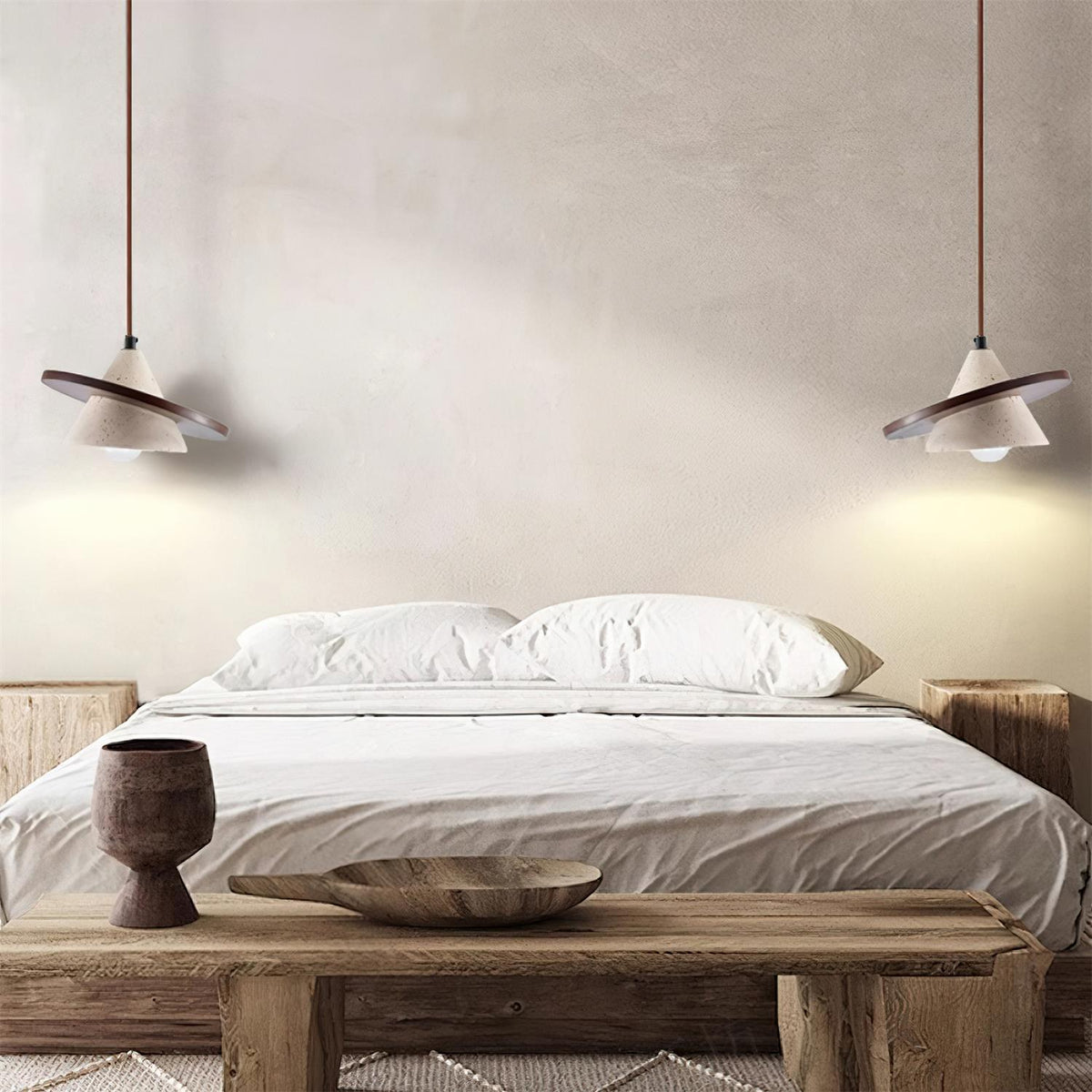 Sereora hanglamp met houten schijf in travertin