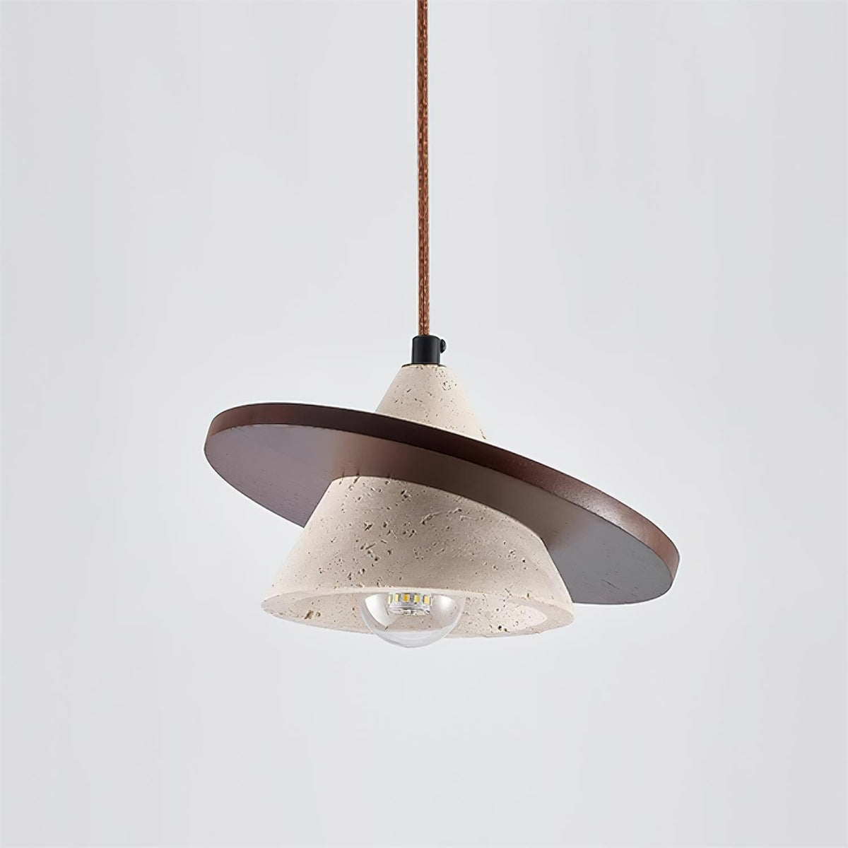 Sereora hanglamp met houten schijf in travertin