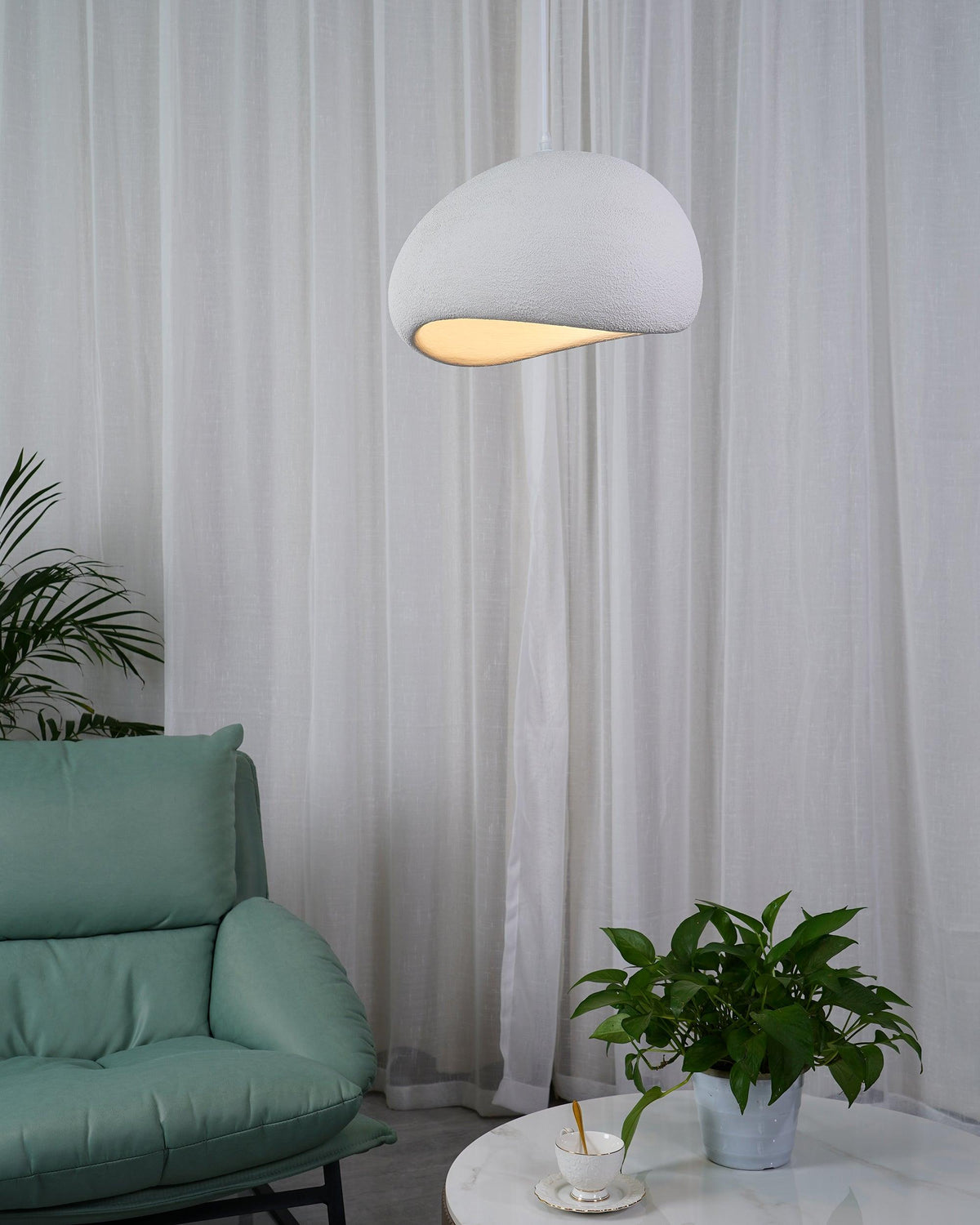 Ecor hanglamp kalkstenen halfrond met stekker in wabi-sabi stijl