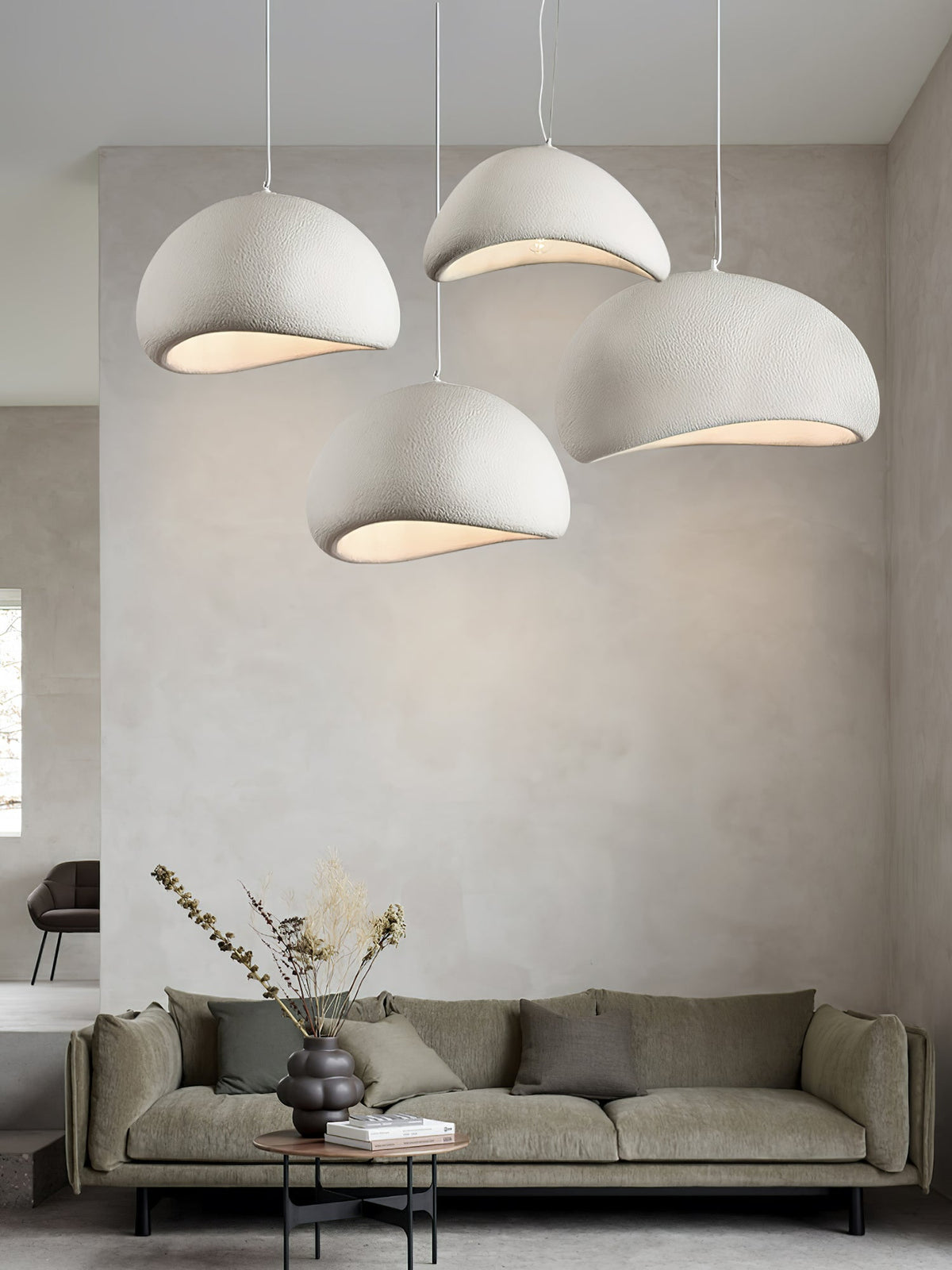 Ecor hanglamp kalkstenen halfrond met stekker in wabi-sabi stijl