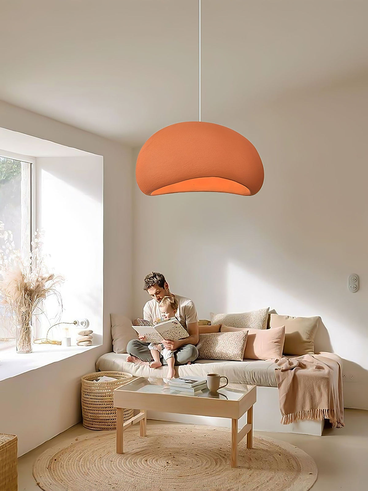 Ecor hanglamp kalkstenen halfrond met stekker in wabi-sabi stijl