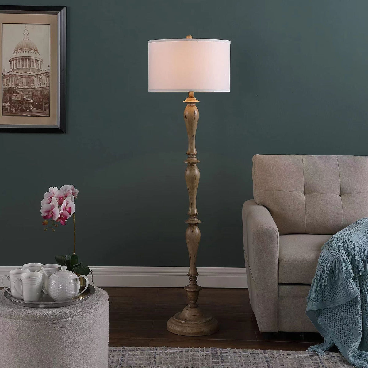 Coastal houten vloerlamp met stoffen kap
