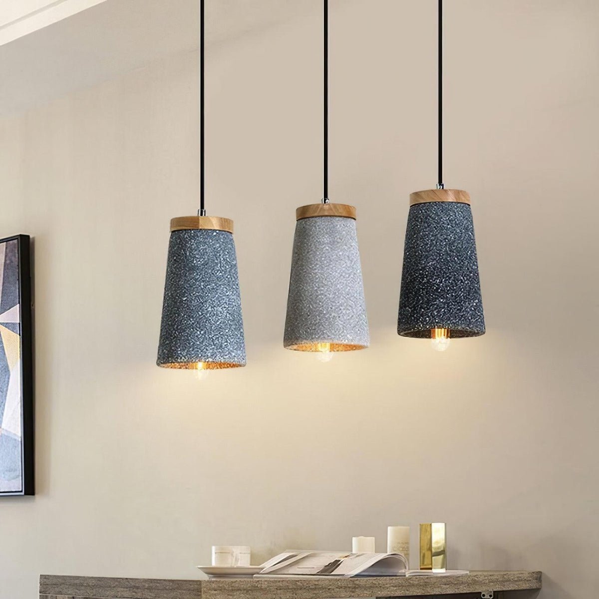 Sylinelia hanglamp van cement en hout