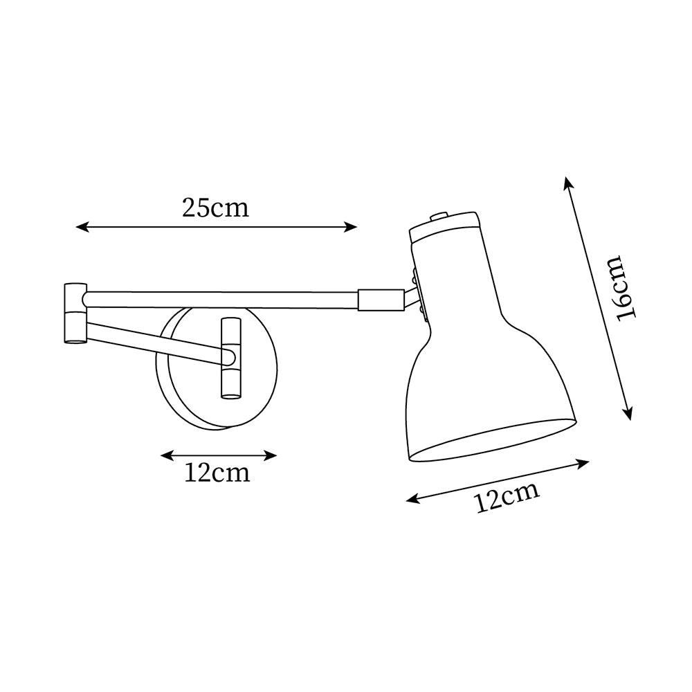 Moderne wandlamp met verstelbare arm, conische kap en houten basis voor de studie