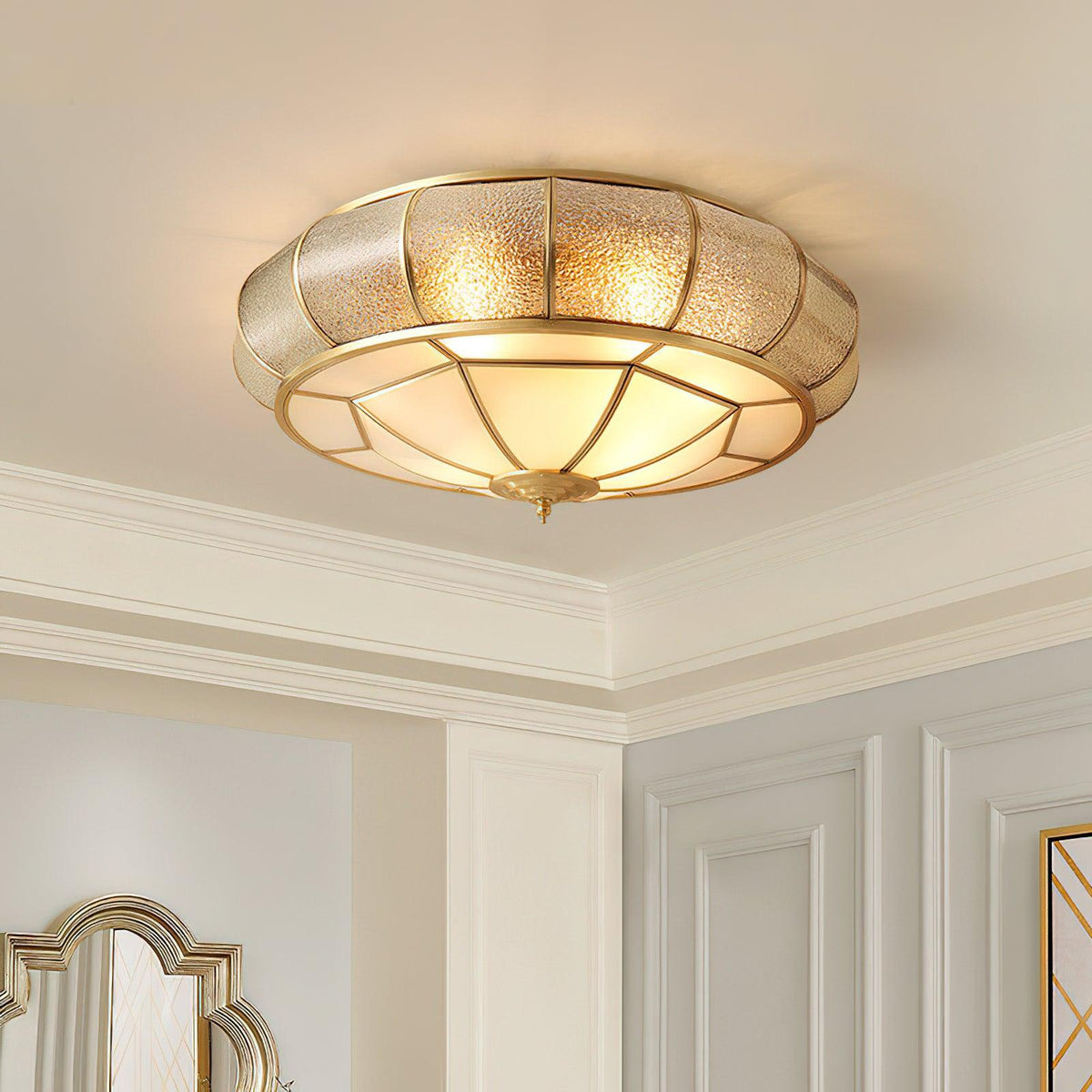 Deu Postmodern luxe Drum messing glas plafondlamp