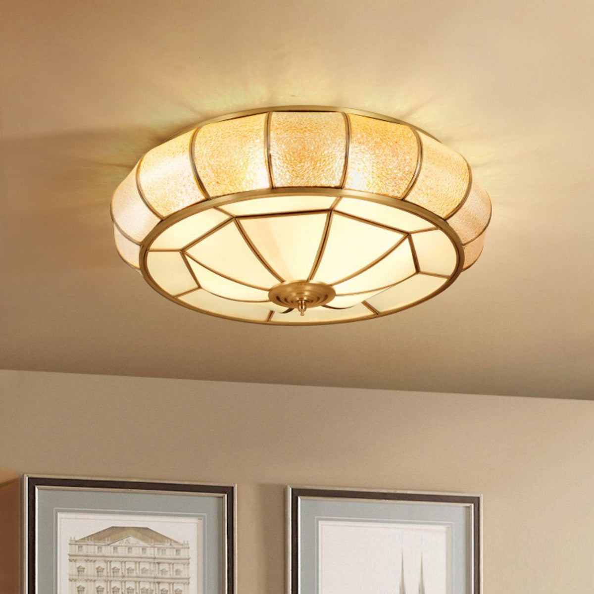 Deu Postmodern luxe Drum messing glas plafondlamp