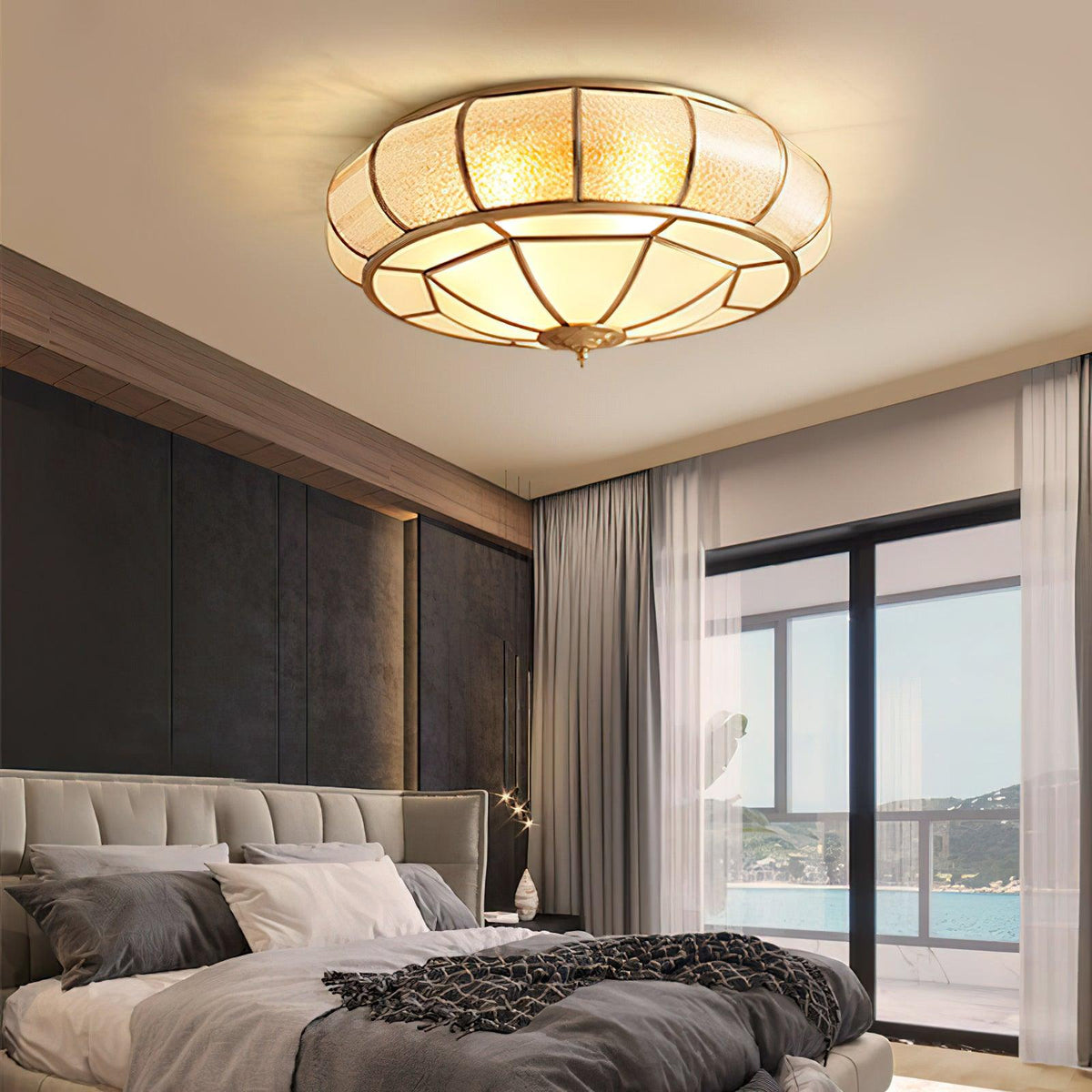 Deu Postmodern luxe Drum messing glas plafondlamp
