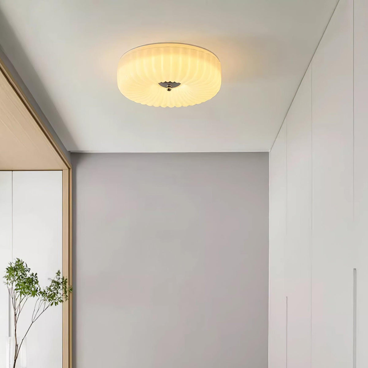 Mivone crème plafondlamp van glas met ribbelglas