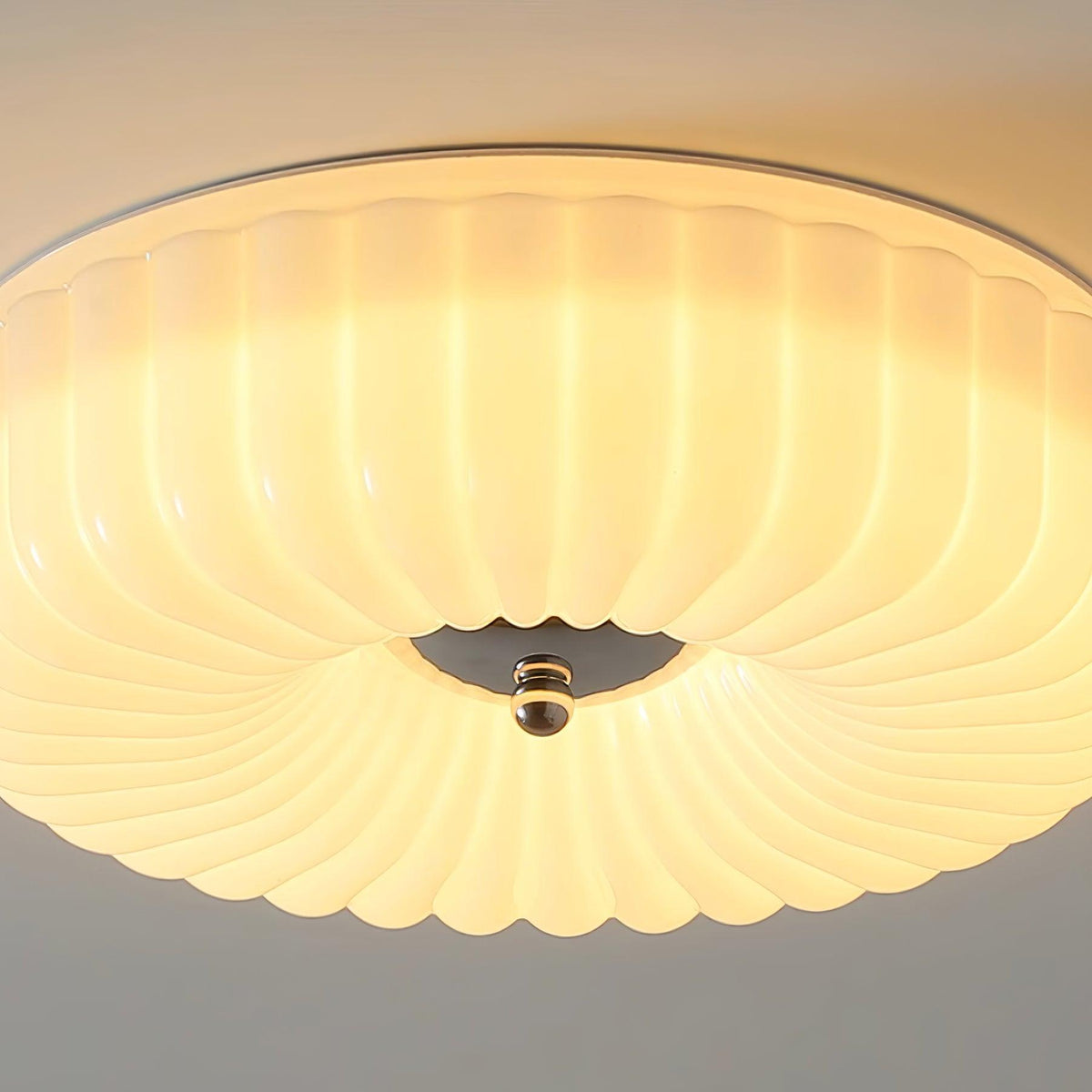 Mivone crème plafondlamp van glas met ribbelglas