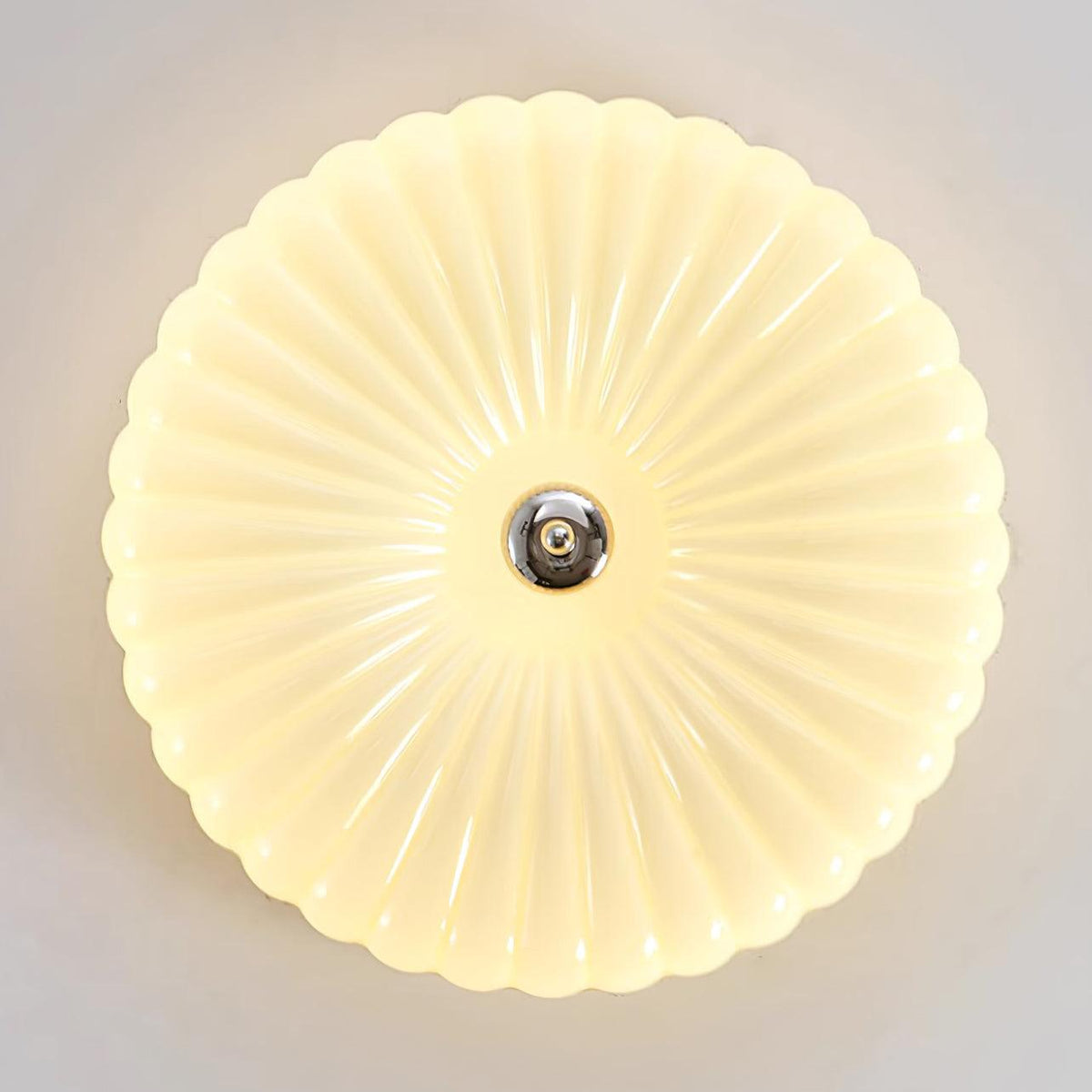 Mivone crème plafondlamp van glas met ribbelglas