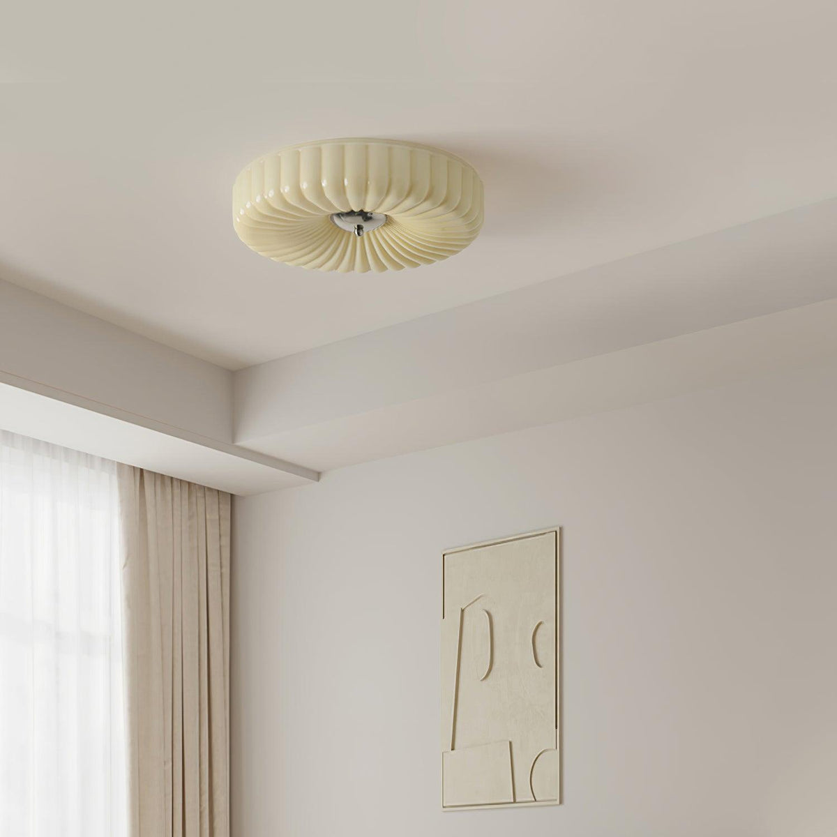 Mivone crème plafondlamp van glas met ribbelglas