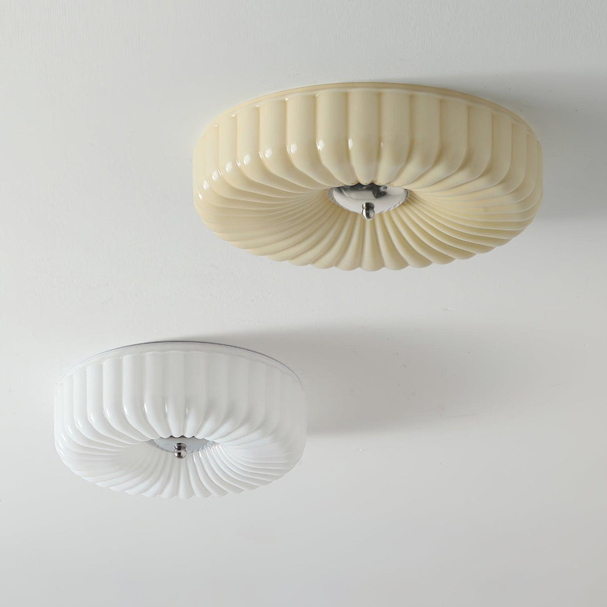 Mivone crème plafondlamp van glas met ribbelglas