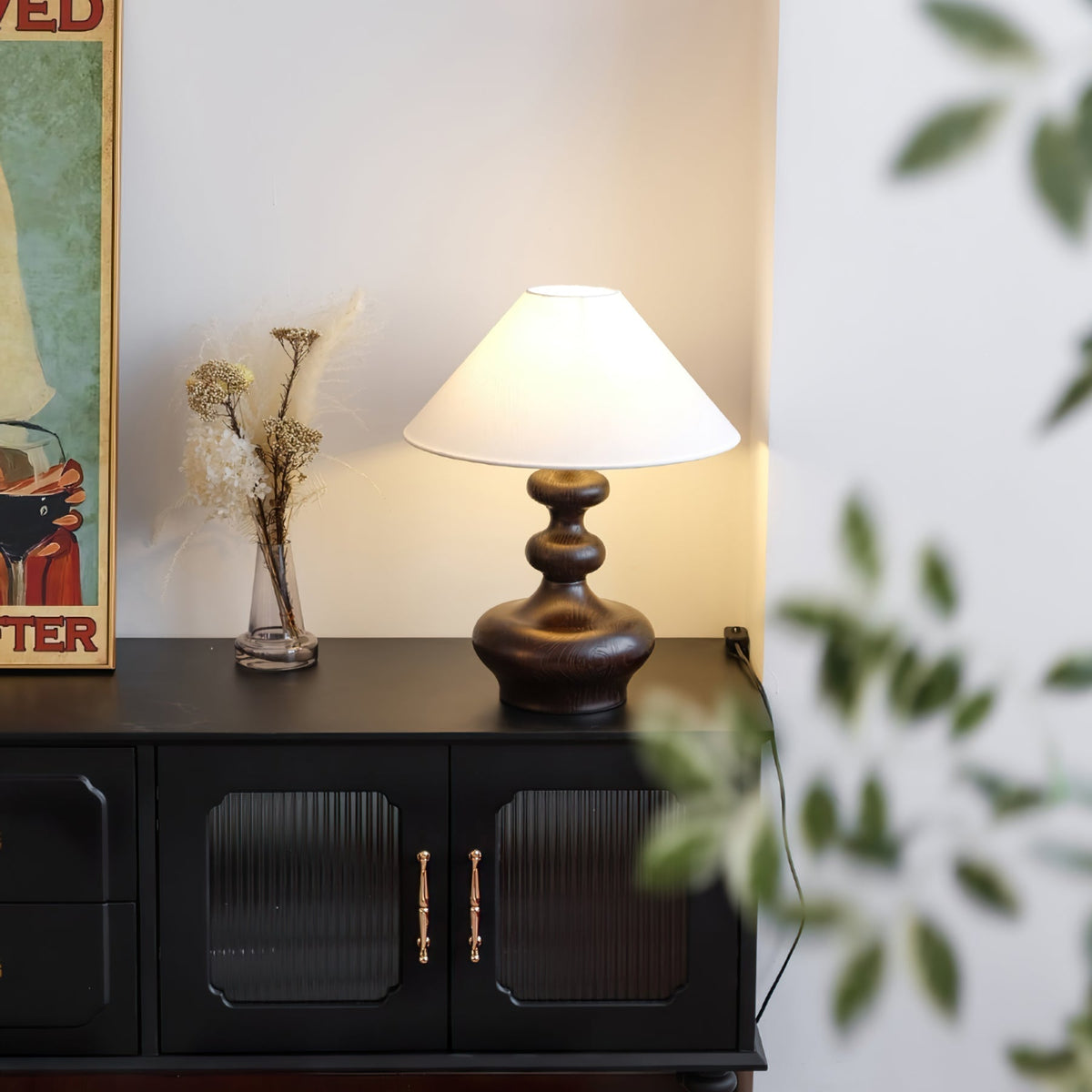 Vominex houten stof vintage tafellamp