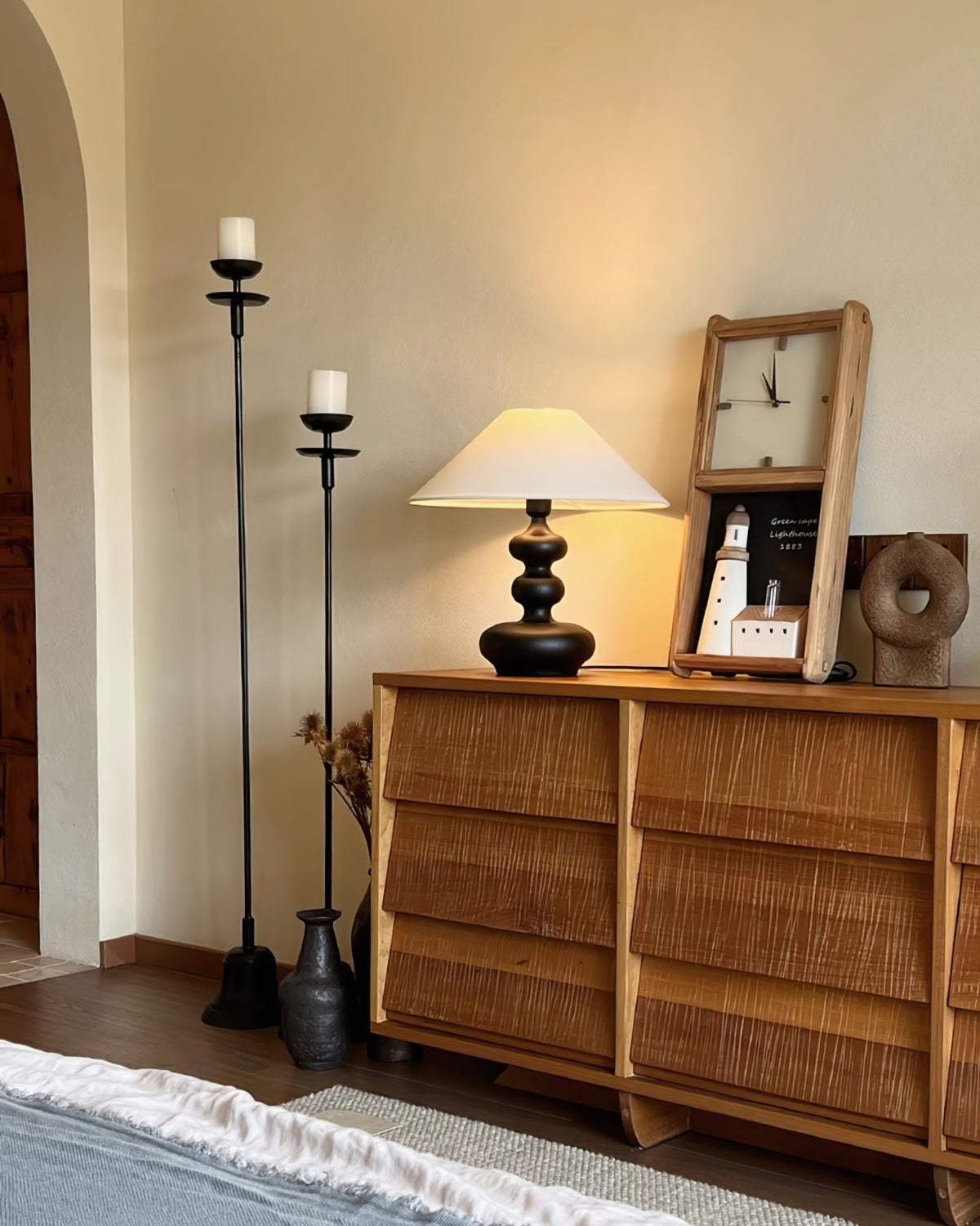 Vominex houten stof vintage tafellamp