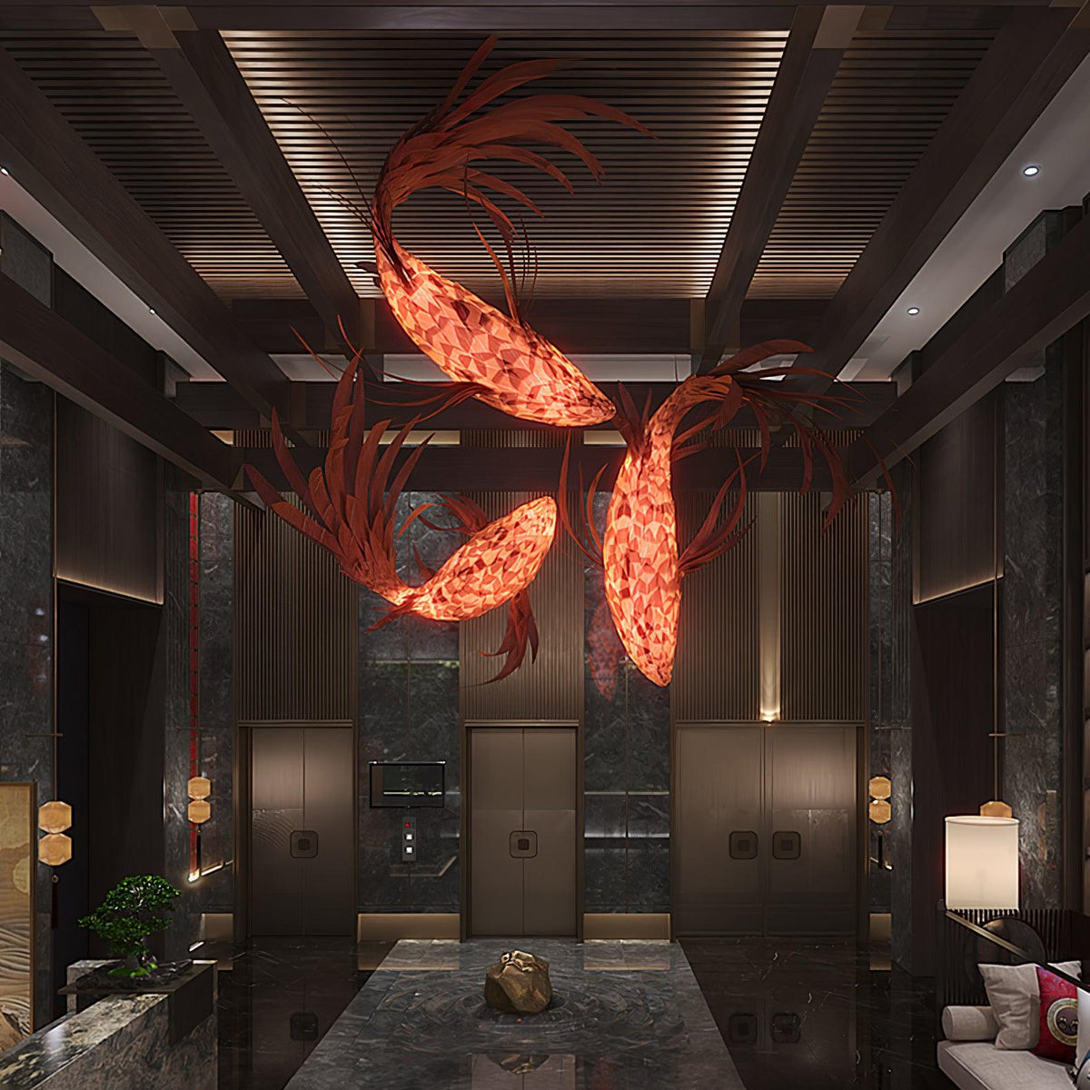 Aureline Crimson Swirl Koi kroonluchter