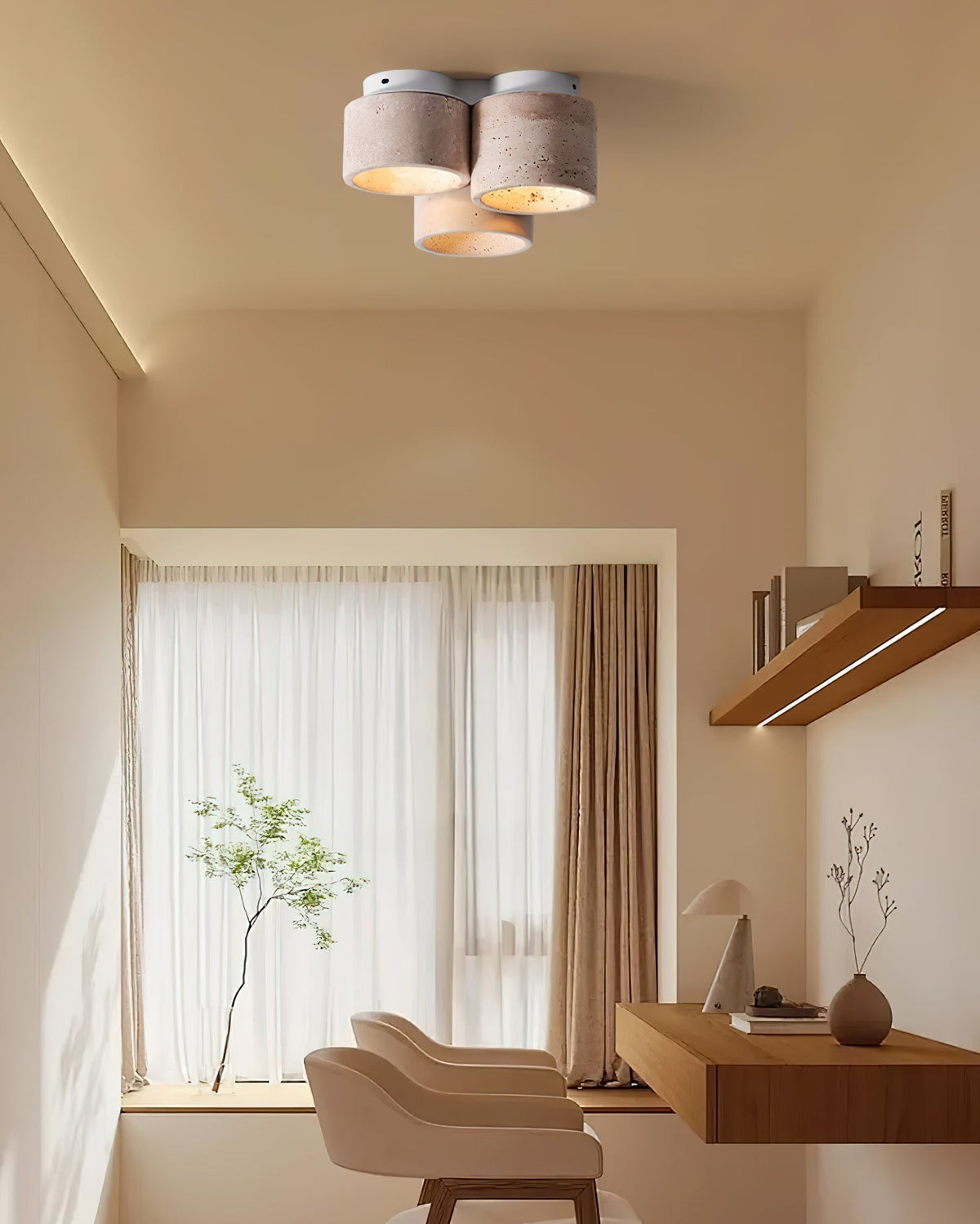 Valeneon travertin plafondlamp met 3 lichtpunten