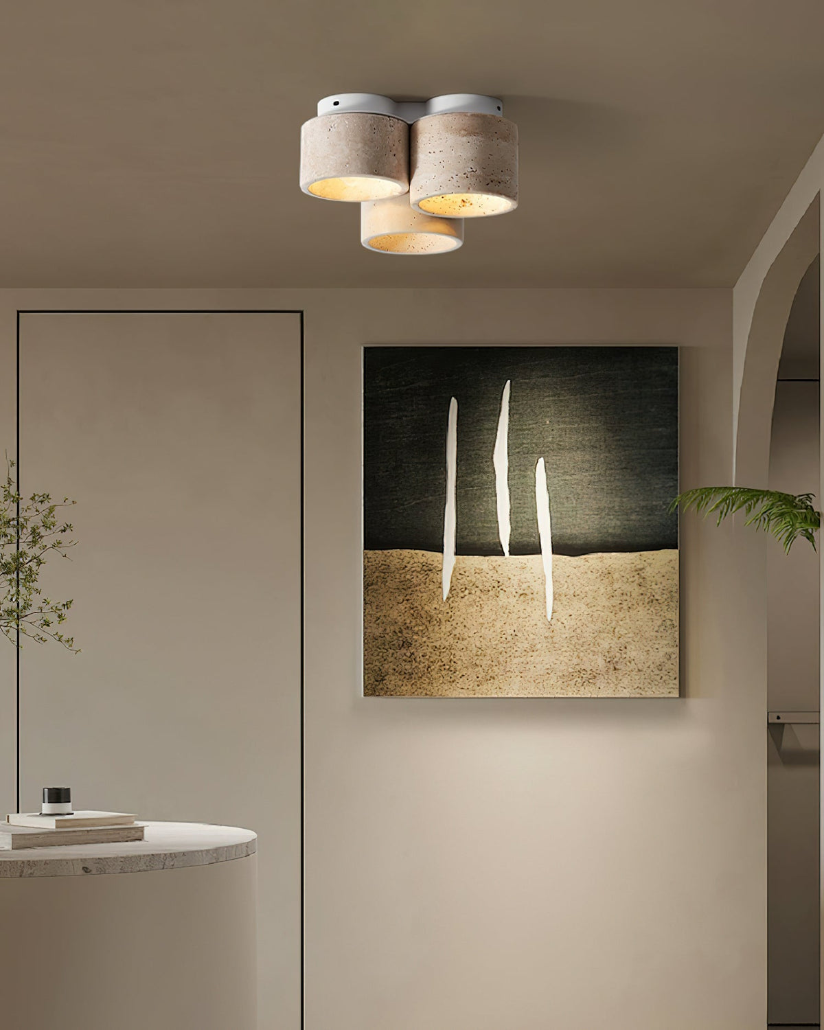 Valeneon travertin plafondlamp met 3 lichtpunten