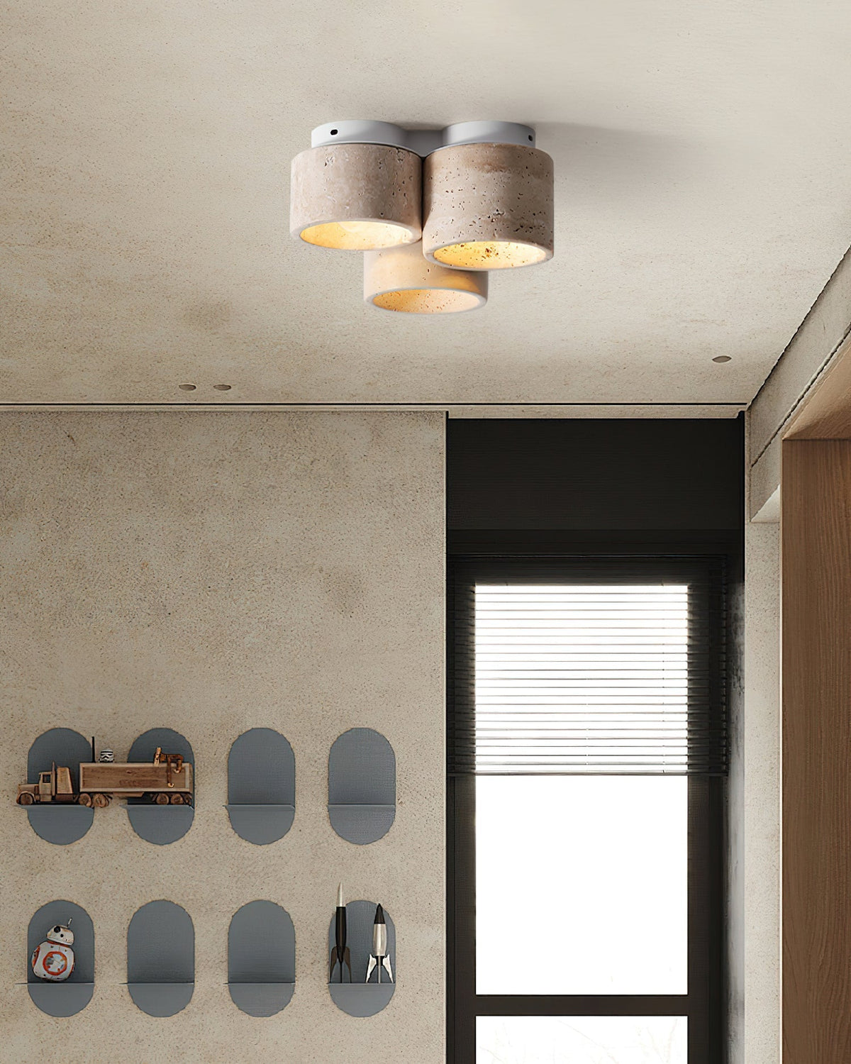 Valeneon travertin plafondlamp met 3 lichtpunten