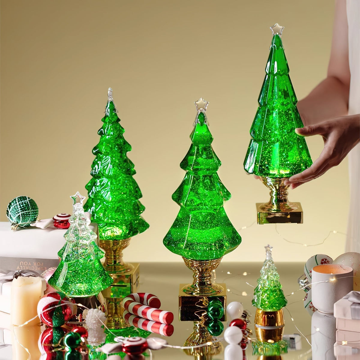 Kristallen kerstboom-tafellamp (ingebouwde accu)