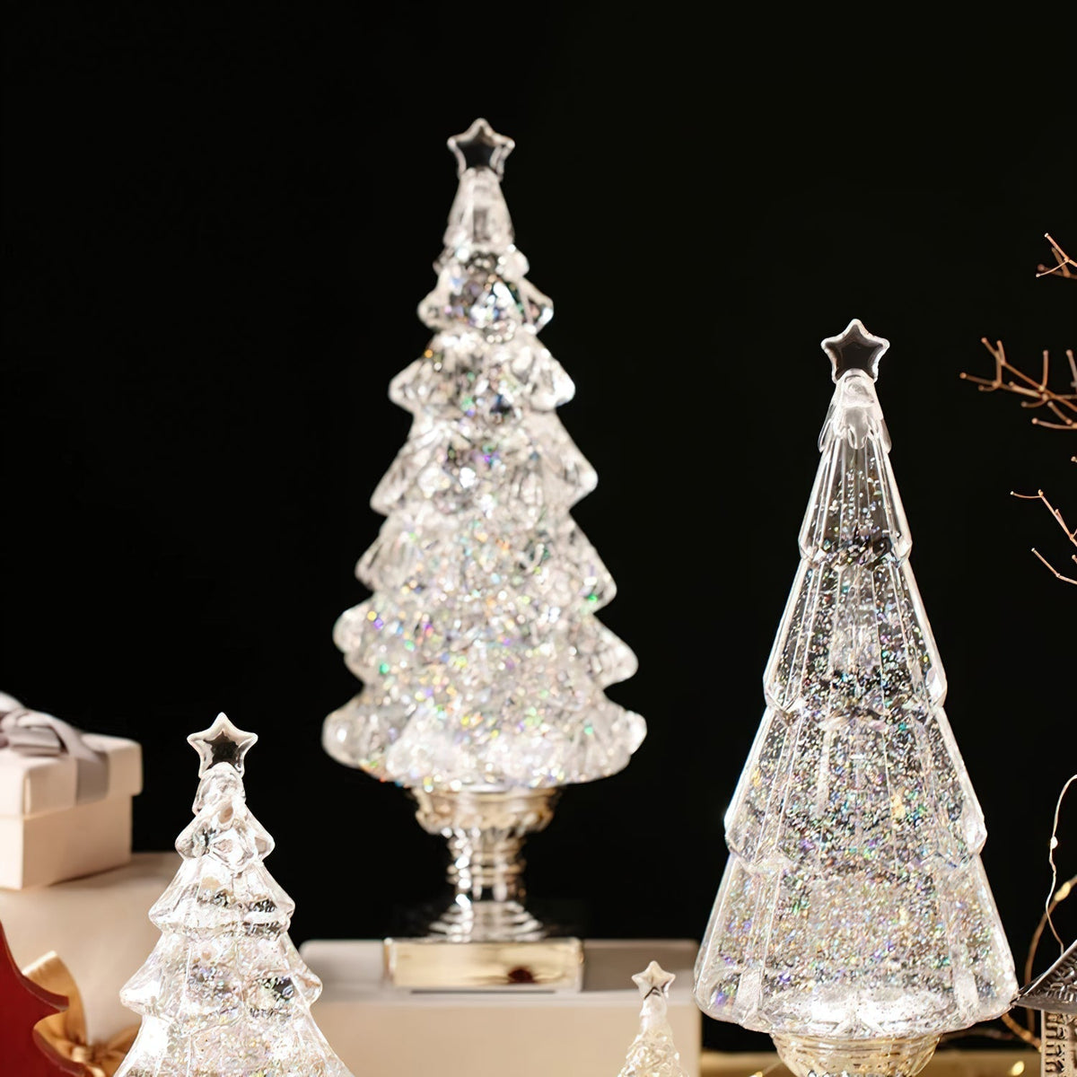 Kristallen kerstboom-tafellamp (ingebouwde accu)
