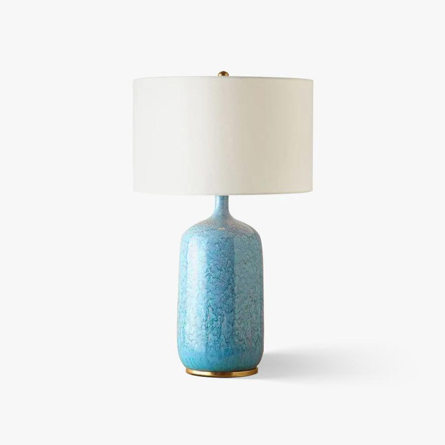 Vintare tafellamp van textiel en keramiek in blauw