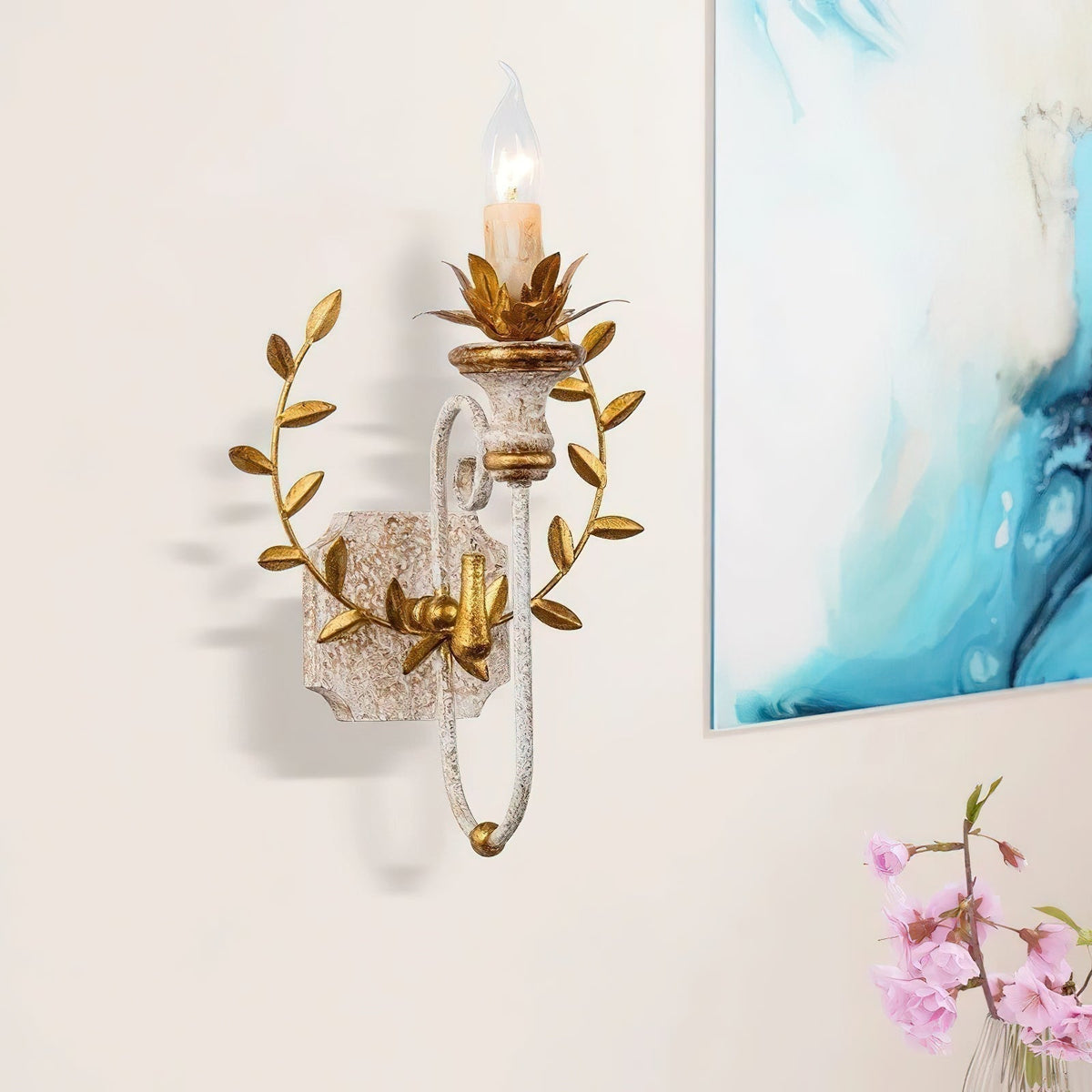 Opal houten wandlamp