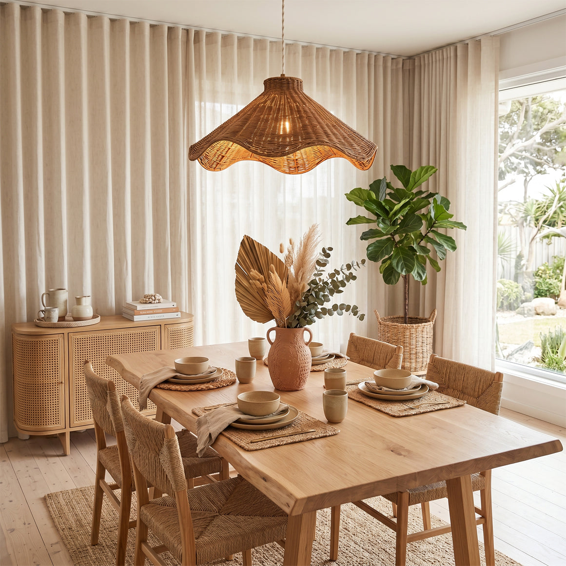 Wavelle sculpturale hanglamp van gespleten rotan