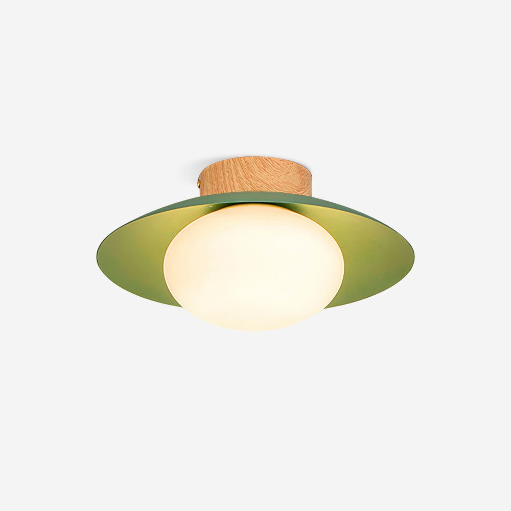 Verdora Groene vlakke plafondlamp met houten accent