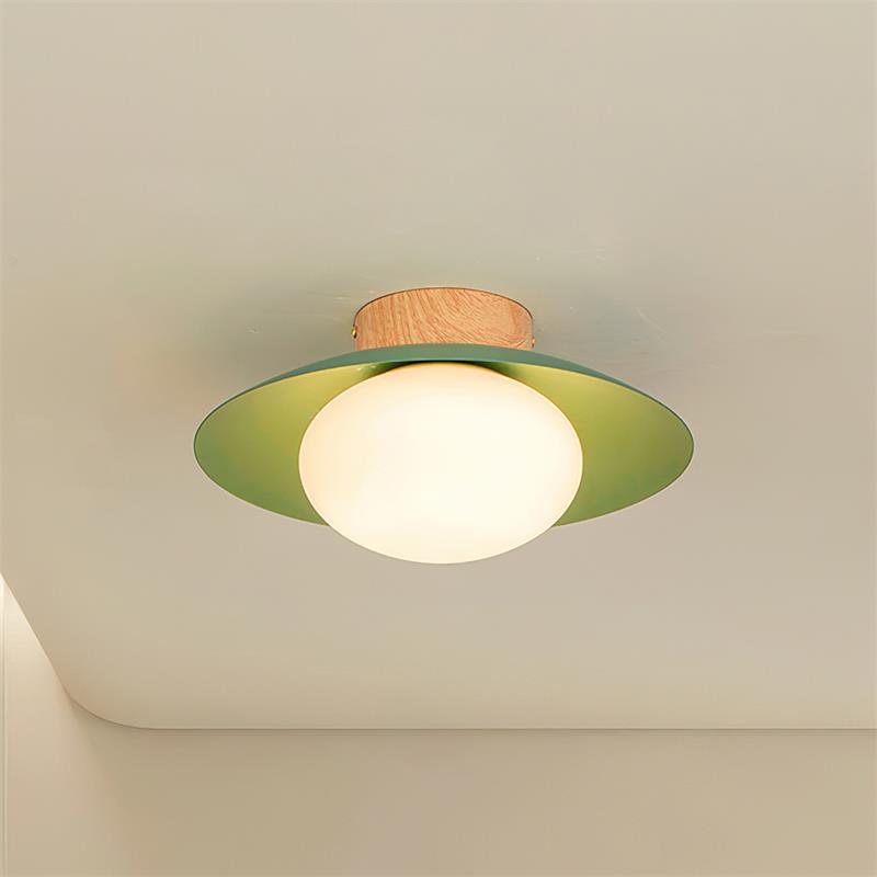 Verdora Groene vlakke plafondlamp met houten accent