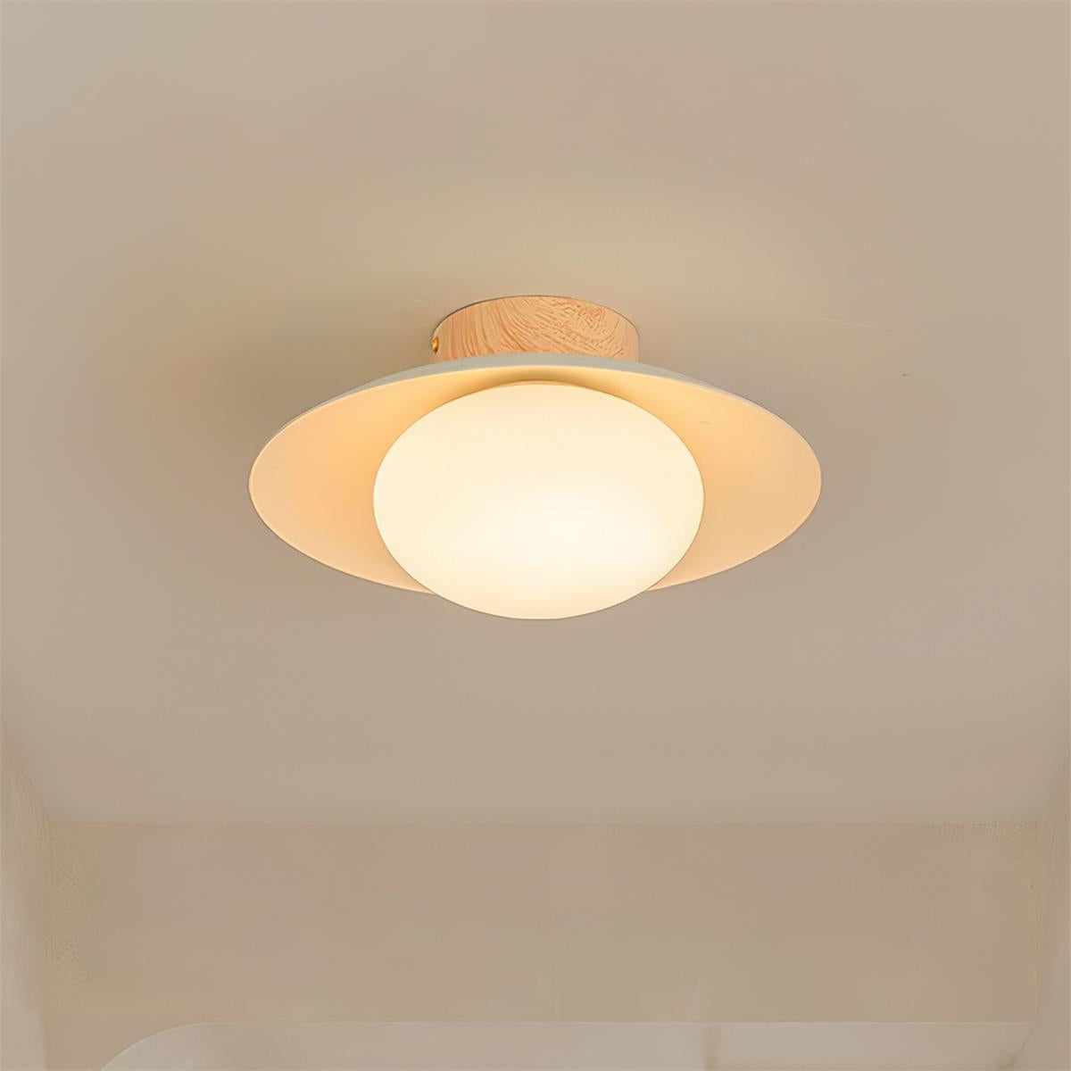 Verdora Groene vlakke plafondlamp met houten accent